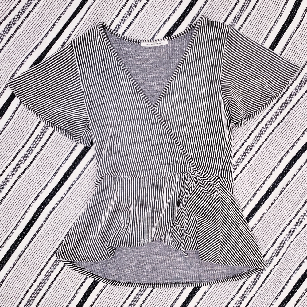 Striped Knit Wrap Blouse